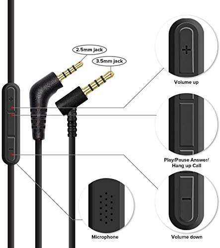 QC3 Replacement Audio Cable Cord for Bose Quietcomfort 3 QC3 Headphone with Inline Mic Volume Control 1.4 Meters 3.5mm to 2.5 mm Cable for iOS Android System (Built-in Microphone)