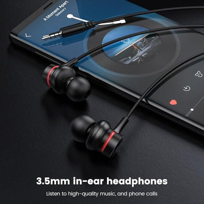 MOSWAG Wired Earbuds with Microphone, 3.5mm in-Ear Headphones 1 Pack | Noise Isolating, Clear Sound, Comfortable Ergonomic Earpieces, For iPhone, Samsung, Computer, Laptop, School Students - size: 1 Pack