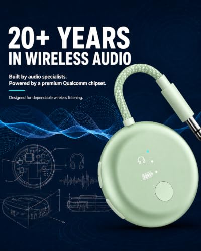 Avantree SoundJet R1 - Airplane Bluetooth Adapter for AirPods, 25H | Qualcomm aptX Adaptive & HD, dual-headphone pairing, 25-hour battery, USB-C charging, and single/dual airline plugs - color: 4. Green