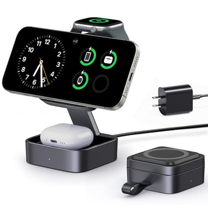 3 in 1 Wireless Charging Station for Apple Devices, Magnetic Foldable Travel Fast Charger Stand Compatible with MagSafe for iPhone Air/17/16/15/14/13/12 Series, Apple Watch & AirPods Pro/4/3/2-Black - color: Black