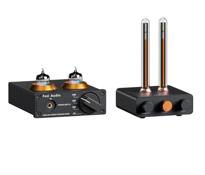 Fosi Audio Box X2 Phono Preamp, Mini Stereo Audio Hi-Fi Preamplifier and Music Visualizer, Sound Pickup Spectrum Analyzer, Vintage Tube RGB Ambient Light