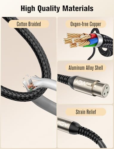 VIOY XLR to 1/4 Cable 6.6FT, 6.35mm TRS to XLR Female Balanced Mic Cord | Multi-layer shielding noise reduction, nylon braided audio xlr cord for mixer, microphone, piano and karaoke device - size: 6.6FT