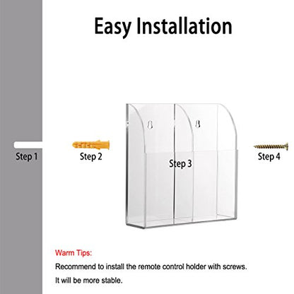 Hipiwe Wall Mount Remote Control Holder Acrylic Media Organizer, 2 Slots | Clear TV Remote Storage Box Coffee Table and Nightstand Convenient Remote Control Caddy (Two Compartments)