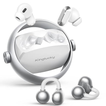Kinglucky 2-in-1 Wireless Earbuds, in-Ear & Open Ear Clip-On Earbuds Comfortable fit, Bluetooth Headphones 5.4 with Noise Cancelling Mic, Power Swap Charging, Up to 50H, White - color: White