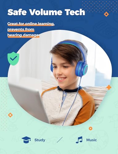 iClever HS22 2-Pack Kids Headphones with Sharing Splitter for School Travel | SafeSound Tech3.0, Share Audio, Tangle-Free, 3.5mm Jack, Foldable, Stereo Sound, Wired Headphones for Kids, Green & Blue - color: Green & Blue