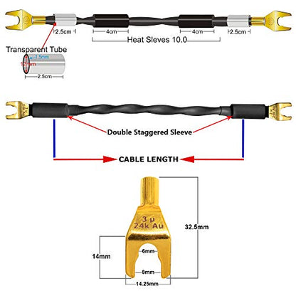 WORLDS BEST CABLES 4 Units - 6 Inch - Canare 4S11 – Audiophile Grade - 11AWG - HiFi Speaker Jumper Cable Terminated with Gold Spade Connectors