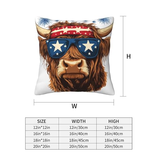 Highland Cow Red White Blue Headband Throw Pillows Covers, Couch Sofa Pillow Cases,Zipper Bedding Cushion Cases for Living Room,18x18 Inch