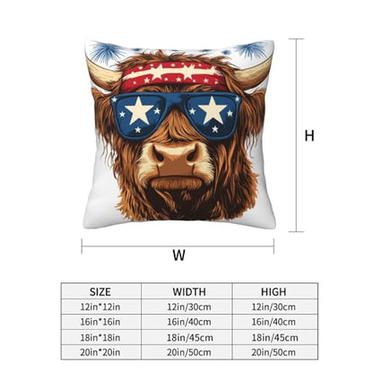 Highland Cow Red White Blue Headband Throw Pillows Covers, Couch Sofa Pillow Cases,Zipper Bedding Cushion Cases for Living Room,18x18 Inch