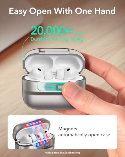 ESR for AirPods Pro 3 Case (2025), Compatible with MagSafe, Titanium | Compatible with AirPods Pro 3 (USB-C Cable), Magnetic Lid, Full Drop Protection Cover with Lanyard - color: Titanium, size: AirPods Pro 3 Case