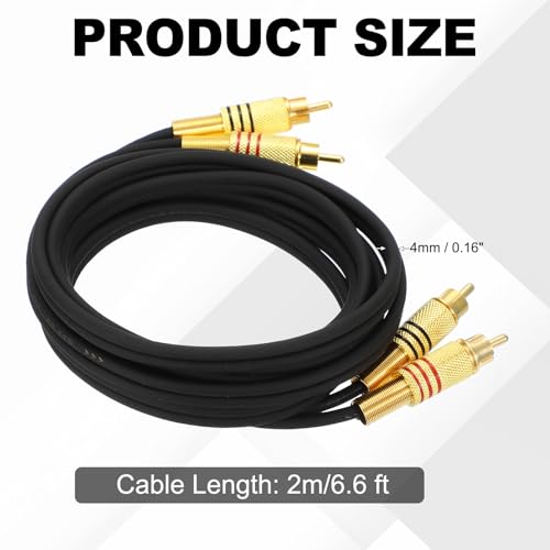 MECCANIXITY 2RCA Male to 2RCA Male Audio Stereo Cable, 6.6 ft RCA Subwoofer Cable with Gold Plated Plugs for Home Theater, HDTV, Amplifiers, Speakers, Black Cable Gold Shell - color: Black/Gold, size: 6.6 ft
