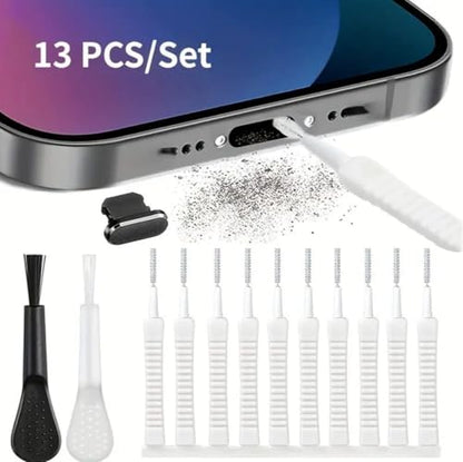 13 PCS Phone Charging Port Cleaner Kit, USB Port & Speaker Dust Removal Tools, Anti-Clog Cleaning Brushes with Dust Plugs for iPhone, Android, Laptop, Earphones, Electronics