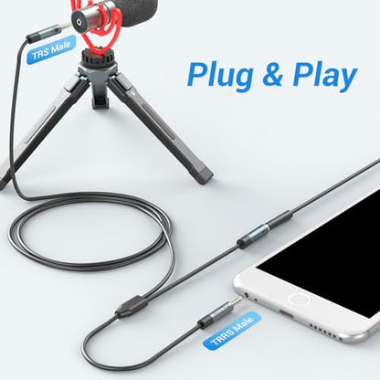 3.5mm TRS to TRRS Microphone Cable, Connect 3-Pole MIC to 4-Pole Combo Jack for Phone, Tablet, Laptop Computer, Not for Camera, 10 Feet