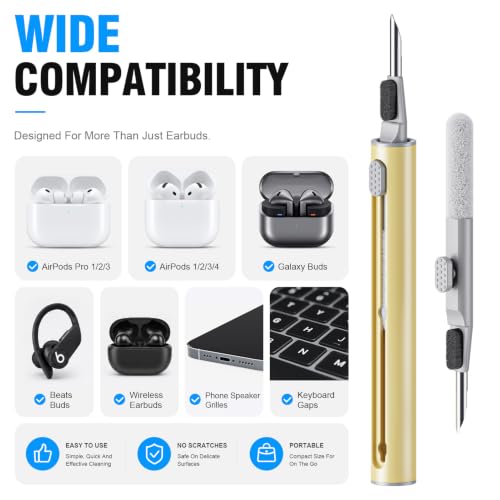 Hyashee Cleaner Kit for Airpods Pro 1 2 3 Multi-Function Cleaning Pen with Soft Brush Flocking Sponge for Bluetooth Earphones Case Cleaning Tools (Yellow) - color: Yellow
