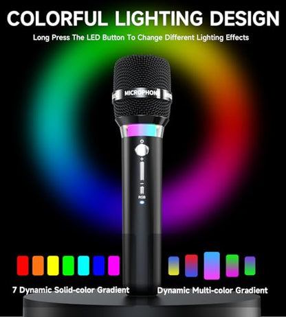 Wireless Microphone, Rechargeable Wireless Microphones with One-to-One Chip Connection and LED Lights, 40H Duration, 200FT Range Receiving, Less Latency Karaoke Microphone for Singing, Speech, Party - color: Black