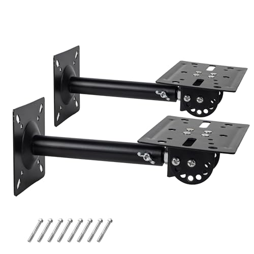 Speaker Wall, Ceiling, or Shelf Mounts Brackets Holders and Stand Mount | Heavy Duty Support up to 80lb, Adjustable Swivel & Tilt (2 Packs,Black)