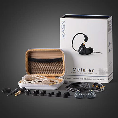 BASN Metalen 4 Drivers in-Ear Monitor Headphones, Wired Earbuds, Gray | 2BA+2DD Musicians Noise Isolating IEMs with Deep Bass, Two Detachable MMCX Cables with Case for Singers,Drummers,Bassists - color: Gray