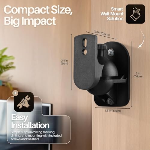 TNP Universal Satellite Speaker Wall Mount Bracket Ceiling Mount Clamp with Adjustable Swivel and Tilt Angle Rotation for Home Theater Surround Sound System Satellite Speakers - 4 Pack, Black - color: Black, size: 4 Pack