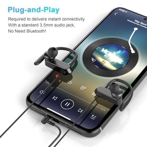 3.5mm Headphones Over Ear Wired Earbuds with Microphone & Ear Hooks | In-Ear Earphone Wired Earbuds With Loop Mic Stereo Plug in Buds for Chromebook Laptops/Samsung A25 A15 A14/Mp3 Running School