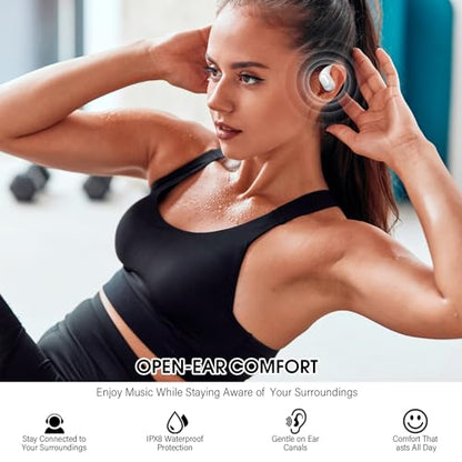 Open Ear Headphones, Bluetooth 5.4 Wireless Earbuds, White | HiFi Stereo with HD Mic, 50H LED Power Display Air Conduction Earbuds, AI Translation Earbuds Real Time for Sports Working - color: White