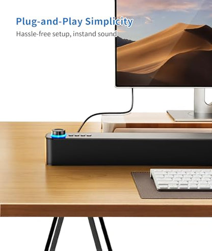 Desktop PC Speakers, Bluetooth Soundbar, 3600mAh Battery for 20Hrs Wireless Playback, Wired/Wireless Speaker for PCs, Phones, TVs, Laptops