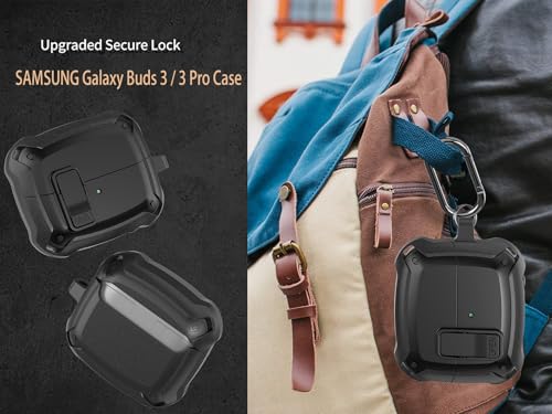 Galaxy Buds 3 Pro/3/3 FE Case Cover with Secure Lock Clip, Shockproof Samsung Galaxy Buds3/3 Pro 2024/3 FE 2025 Protective Hard Cover Shell with Carabiner&Cleaner kit for Men Women, Black - color: Black