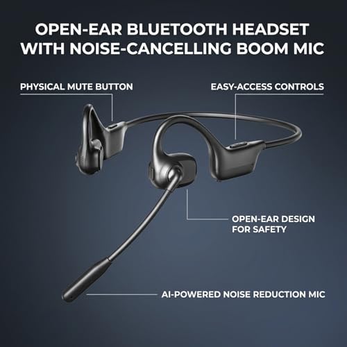 Bluetooth Headset, Over Ear Bluetooth Bone Conduction Headset with Mic,Noise Cancelling Wireless Headset with Mute Button, for for Truckers Meeting, Home Office,Driving (Apricot) - color: Apricot