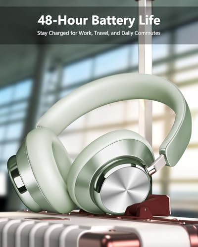 Wentronic Y03 Bluetooth Headphones Wireless Active Noise Cancelling Over Ear Headphones 48 Hours Playtime High Sound Quality 6 EQ Music Mode Headphones with Soft Ear Cushion - Green - color: Green