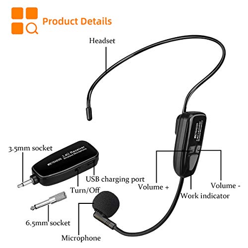 Retekess TT123 Wireless Microphone Headset,2.4G Wireless Mic System,164ft,Headset and Handheld 2 in 1,for Tour Guide,System,Voice Amplifier,Window Speaker,PA System(Incompatible Phone,Laptop)
