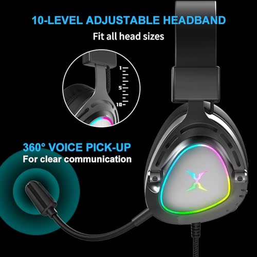 FOXXRAY HAU-50 Gaming Headset, 7.1 Surround Sound with Powerful 50mm Drivers, Detachable Microphone, Soft Earmuffs, Lightweight and Comfortable, USB Wired Headphones for PC, PS4, PS5