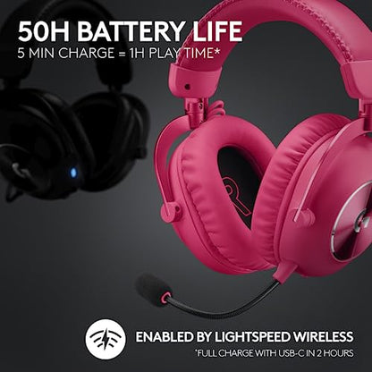 Logitech G PRO X 2 Lightspeed Wireless Gaming Headset, 50mm Graphene Drivers, DTS:X Headphone 2.0—7.1 Surround, Bluetooth/USB/3.5mm Aux, for PC, PS5, PS4, Switch - Magenta (Renewed)