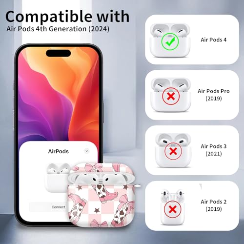 Compatible with AirPods 4th Generation Case 2024, Shockproof Cover with Golden Buckle for Women & Girls, Protective Anti-Drop Design(Cute Cowgirl Boots) - color: Cute cowgirl boots