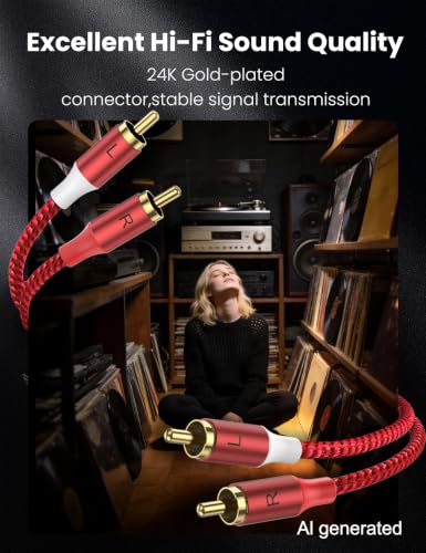 MOSWAG 2RCA Male to 2RCA Male Stereo Auxiliary Audio Cable Subwoofer Cable - color: Red, size: 6.6 ft