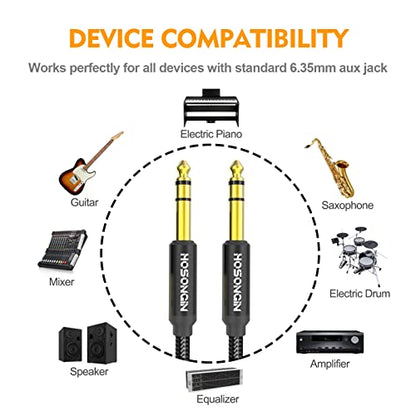 HOSONGIN 1/4 Inch TRS Instrument Cable 10ft 2-Pack [Nylon Braided Shielded], 1/4 Inch to 1/4 inch TRS Male to Male Plug Stereo Audio Cord, Quarter Inch 6.35mm Balanced Interconnect Line - 10 feet - size: 10 Feet, style: 1/4" TRS Cable - 2 Pack