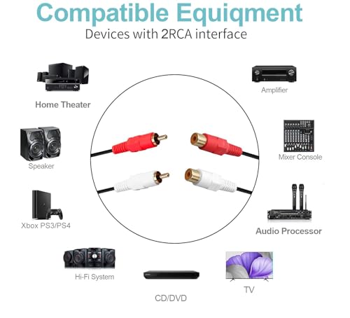 AV Extension Cable,2RCA Extension Cable Male to Female,2RCA Male to 2RCA Female Stereo Audio Cables (50FT) - size: 50FT