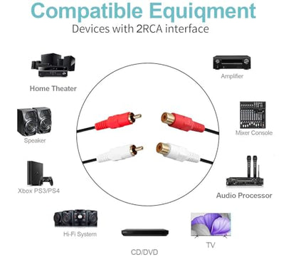 AV Extension Cable,2RCA Extension Cable Male to Female,2RCA Male to 2RCA Female Stereo Audio Cables (50FT) - size: 50FT