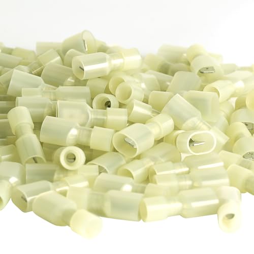 Yellow Male Spade Connector 12-10 AWG/Gauge Disconnect Crimp Terminals | AIRIC,UL,100 Pcs,Yellow Male Connectors,Electrical Terminal,12,10 AWG Wire,Nylon Spade Connect,Quick Disconnect,Speaker Auto - size: Male(12-10 AWG)