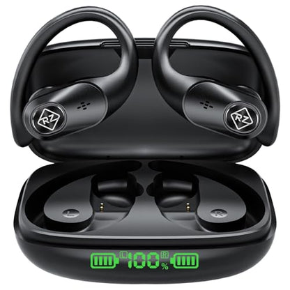 Wireless Earbuds Bluetooth Headphones 96H Playtime LED Display Waterproof | Built in Mic Deep Bass Sound Secure Over Ear buds Earhooks for iPhone Android Samsung CellPhones Sport Workout Gaming Running