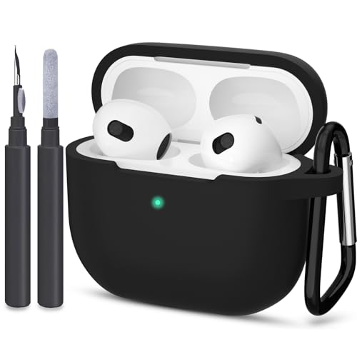 Compatible with AirPods 3 Case, Protective Silicone Cover for AirPods 3rd Generation Case 2021, Wireless Charging - Black - color: B-Black