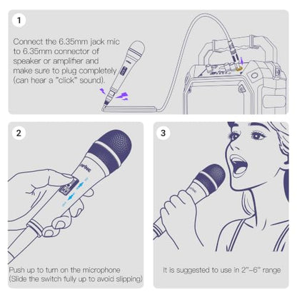 FIFINE K6 Karaoke Microphone with 1/4” Plug, Dynamic Vocal Mic for Singing