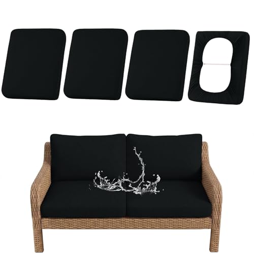 Waterproof Outdoor Cushion Covers, Stretch Patio Slipcovers | UV Resistant Coating, Stretch Fabric, Waterproof Protection, Replacement Covers, Fits Patio Furniture Cushions (4 Pieces) - color: Black, size: 4PCS