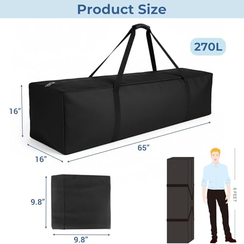COOLBEBE 65" Sports Duffle Bag - 270L Extra Large Travel Duffel Luggage Bag | Upgrade 2-way Lockable Zippers, Sturdy & Water Resistant Long Duffle Bag for Tent Pole Camping Outdoor Moving (Black 65inch) - size: 65" x 16" x 16"