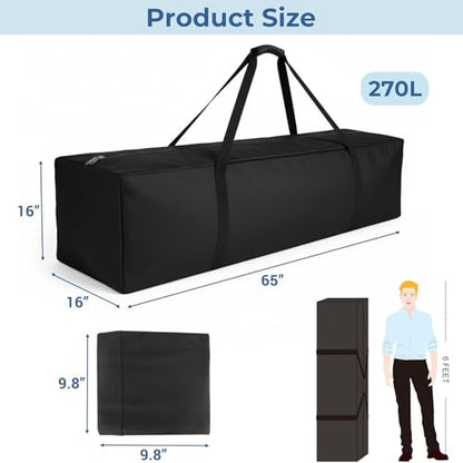 COOLBEBE 65" Sports Duffle Bag - 270L Extra Large Travel Duffel Luggage Bag | Upgrade 2-way Lockable Zippers, Sturdy & Water Resistant Long Duffle Bag for Tent Pole Camping Outdoor Moving (Black 65inch) - size: 65" x 16" x 16"