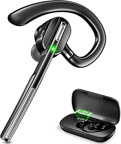 Pointcinco Bluetooth Headset V5.1, Wireless Headset with Battery Display Charging Case, Bluetooth Earpiece with Noise Canceling Mic for Driving, Office, Business, Compatible with Cell Phone and PC