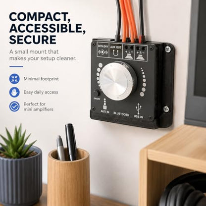SplashNColor Wall Mount Bracket for Wuzhi Audio ZK-502H Bluetooth Amplifier – Space-Saving Holder | Screw-in Installation | Keeps Mini Amp Secure and Off the Desk | Home Audio