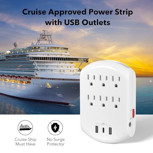 BN-LINK Outlet Extender, Multi Plug Outlets with 6 Outlets 3 USB Ports (3.4A Total), Dusk-to-Dawn Sensor Night Light, Outlet Splitter with Top Phone Holder, for Traveling, Home, School, Office - size: 6 Outlets - Night Light (USB)
