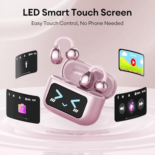 PAXA Stylish Open Ear Clip On Earbuds with Removable Diamond Earring, Clip On Headphones with LCD Touch Screen, Fashionables Open Ear Headphones for Women, Diamond Earring Rose Gold Earbuds M100 - color: Diamond Earring - Rose Gold