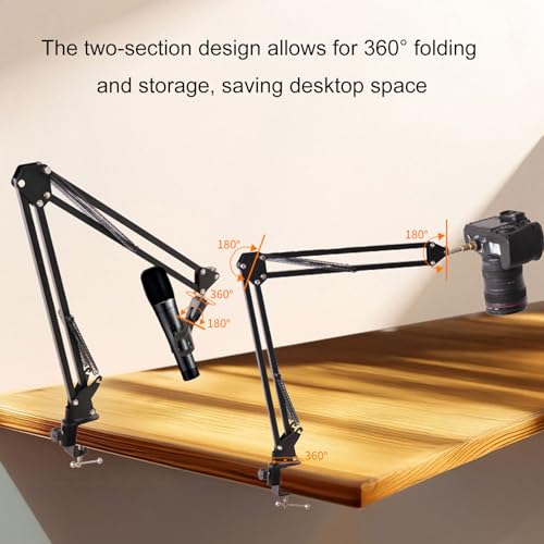 Yunseity Microphone Boom Arm, Aluminum Alloy Desktop Foldable Suspension Stand with 360 Ball Head and Threaded Adapter, for Camera Phone Microphone Mounting in Live Streams