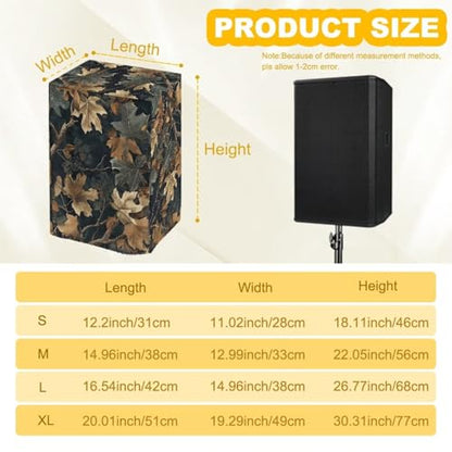 Brown Camo PA/DJ Speaker Cover with Drawstring Green Leaves Print Outdoor Speaker Stand Cover Open-Bottom Design Weatherproof Dustproof Protective Slipcover Size S - color: Brown Camo Green Leaves, size: S