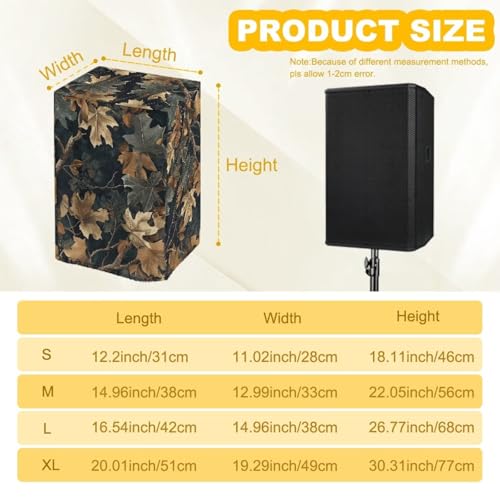 Brown Camo PA/DJ Speaker Cover with Drawstring Green Leaves Print Outdoor Speaker Stand Cover Open-Bottom Design Weatherproof Dustproof Protective Slipcover Size M - color: Brown Camo Green Leaves, size: M