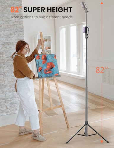 71'' Phone Tripod Stand, Extendable Reinforced Aluminum Phone Stand with Wireless Remote, Stable Cellphone Tripod (210cm-Black) - style: 86'' Black